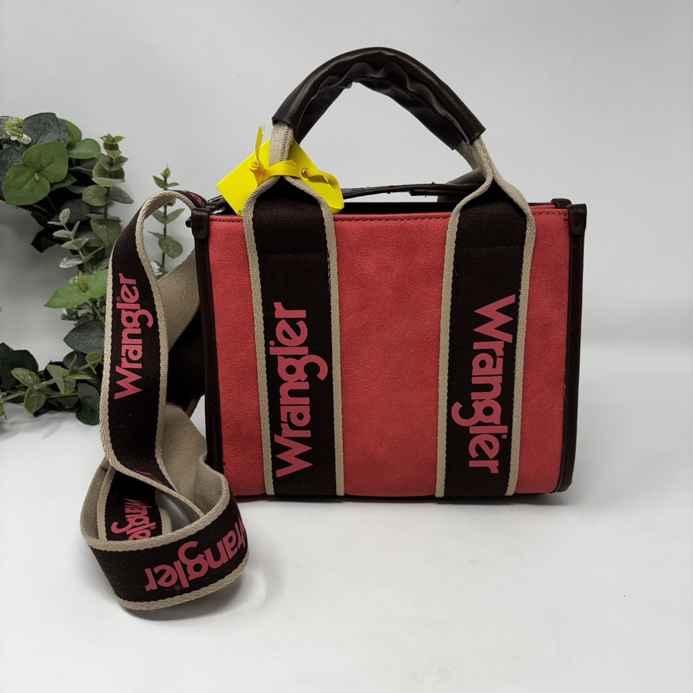 Wrangler Western Satchel Purse Pink Brown Faux Leather Tote Crossbody NWT